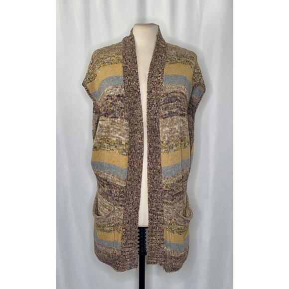 Anthropologie SPARROW Santa Monica Cardigan Sweater Marled Stripe Pockets Large - Picture 3 of 13